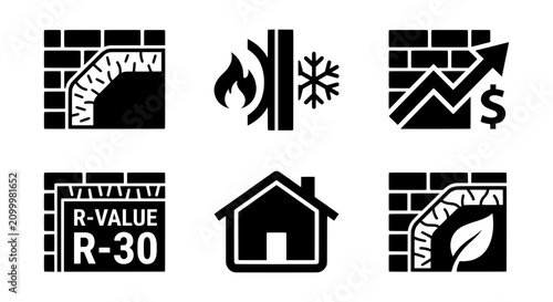 Fotografía House insulation vector icons set, home energy efficiency glyphs, thermal barrie