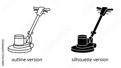Obraz na płótnie Floor Buffer Machine Icon: Two clean, minimalist icons representing a floor buffer machine, one in outline and the other as a solid silhouette