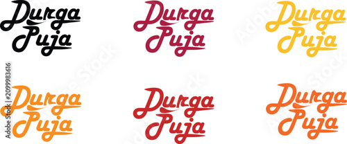 Durga Puja Typography Vector Set Colorful Bengali Festival Lettering Design
