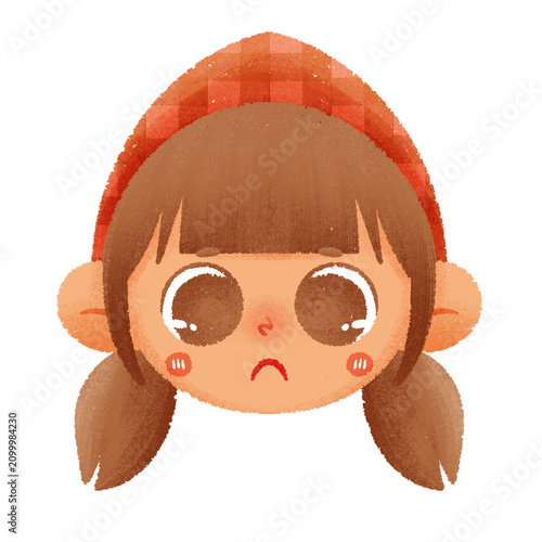 Foto Cute little girl pouting with sad face, grumpy kid character illustration with d