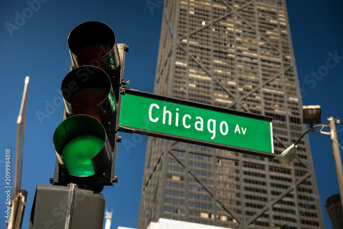 Chicago Avenue street sign on the Magnificent Mile
