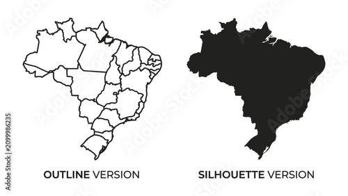 Foto Brazil Map: A comprehensive visual representation of Brazil, showcasing both its outline and silhouette with internal state divisions, ideal for geographical and travel-related content