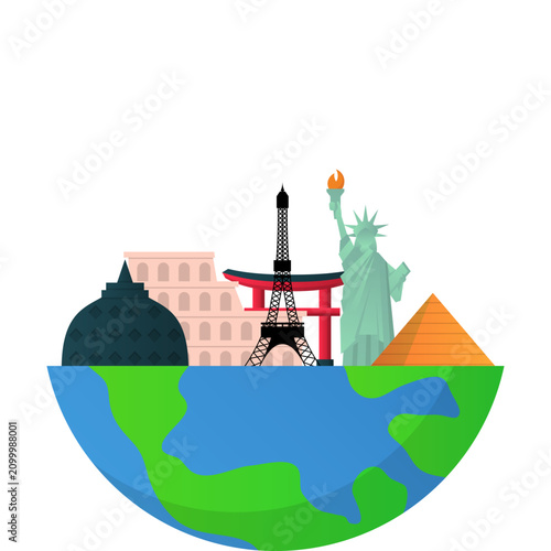 World Travel With Landmark Illustration