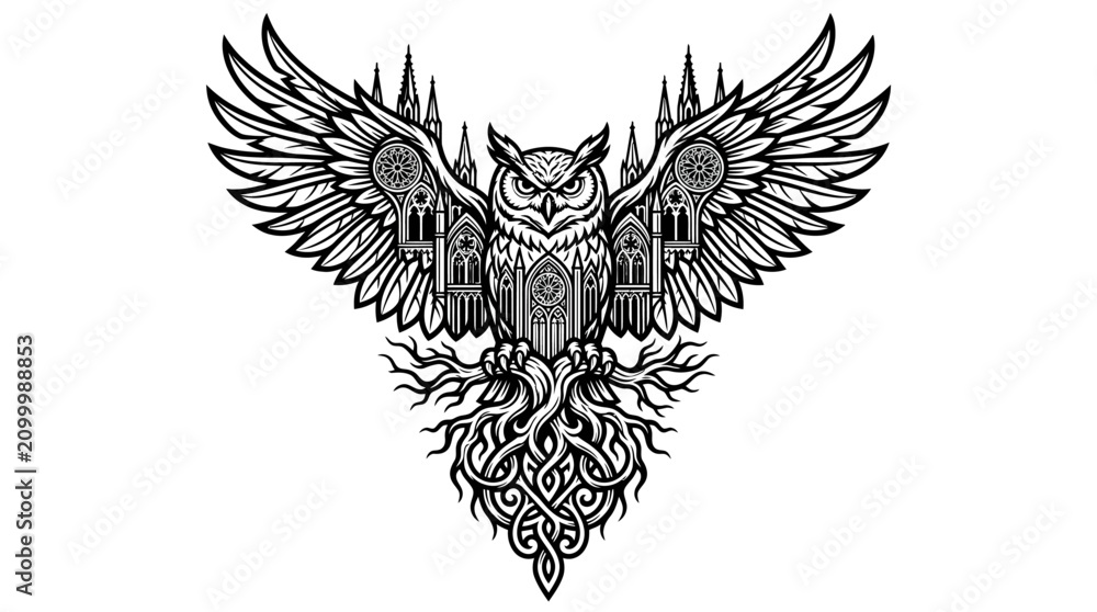 Fototapeta premium Detailed Owl Illustration with Intricate Patterns.