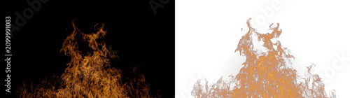 Abstract burning fire with glowing particles and orange flames on checkered background. Decorative element for war or campfire scenes