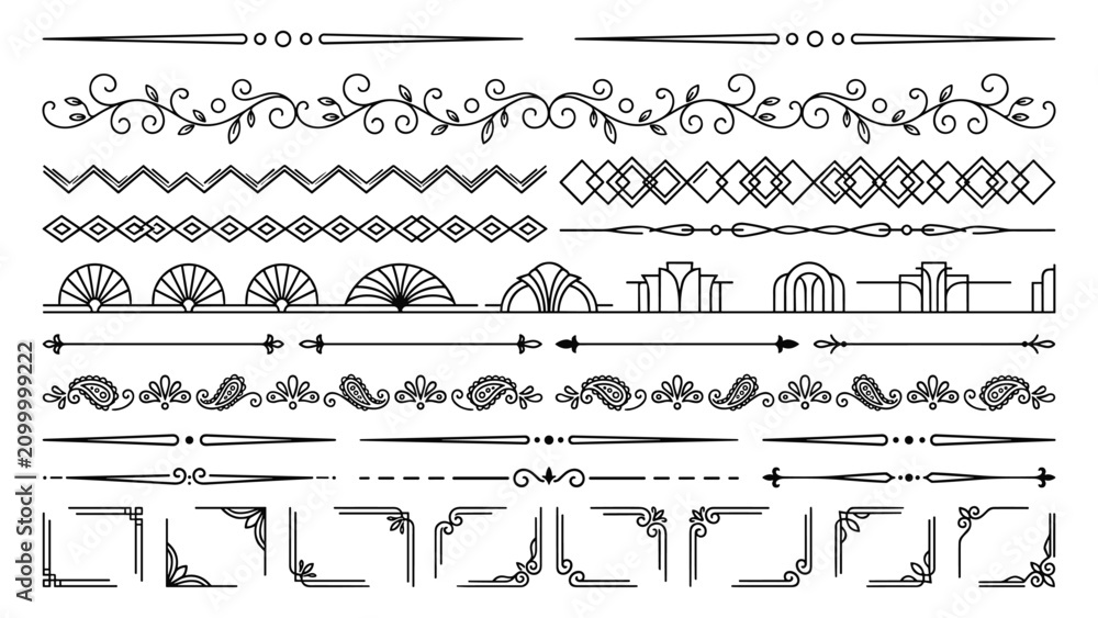 Εκτύπωση καμβά Set of various black ornate decorative borders and frames with floral patterns a