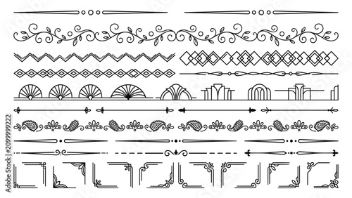 Φωτογραφία Set of various black ornate decorative borders and frames with floral patterns a
