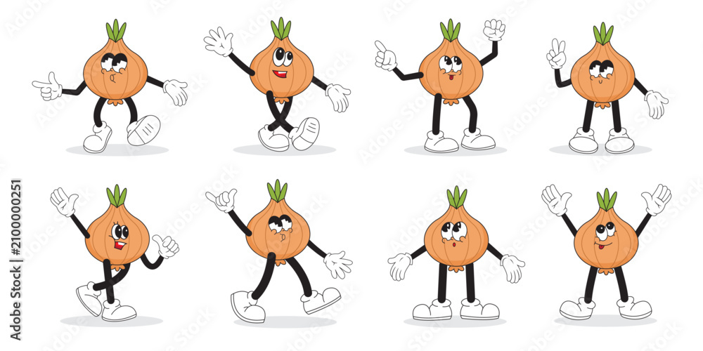 Naklejka premium Onion Flat Vector Illustration with Cartoon Vegetable Poses