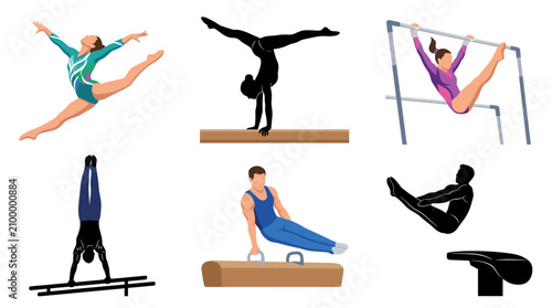 Bild auf Leinwand Professional vector collection featuring different gymnast action poses, floor e