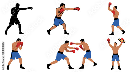 Obraz na plátně Professional vector collection featuring different boxer action poses, throwing
