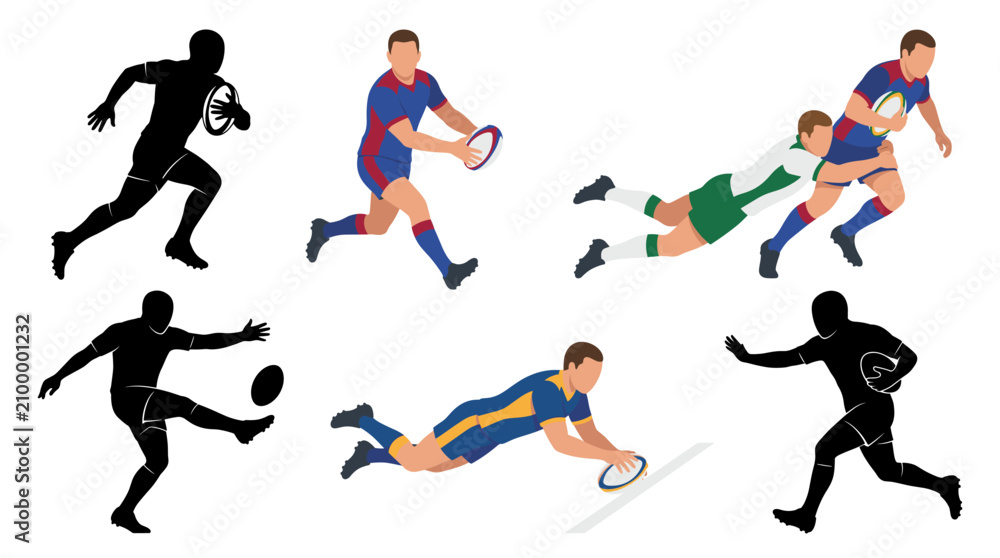 Foto Professional vector collection featuring different rugby player action poses, ca