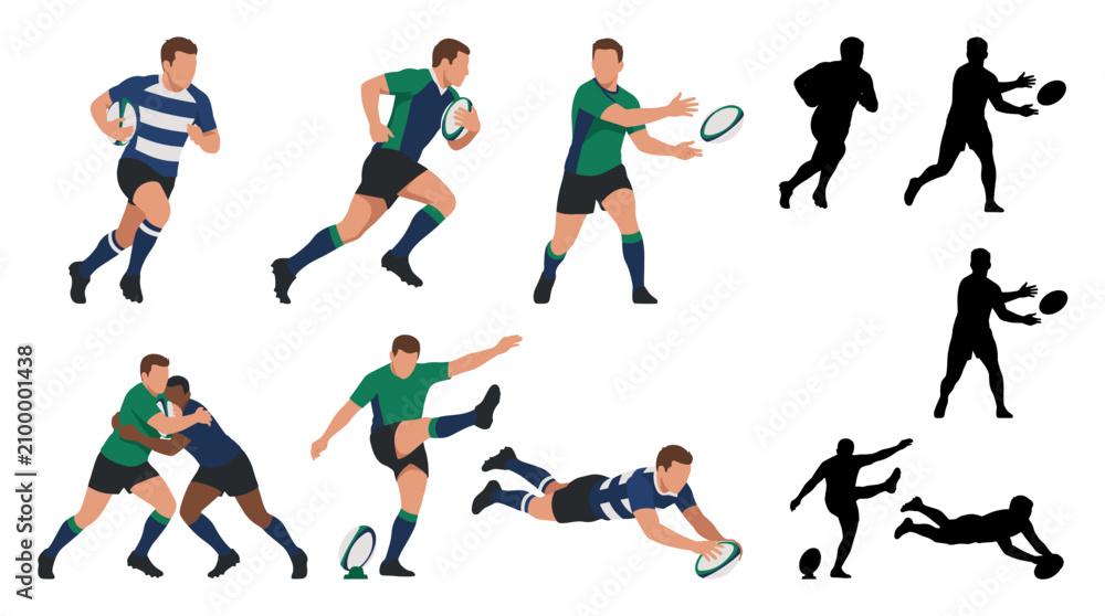 Foto Professional vector collection featuring different rugby player action poses, ca