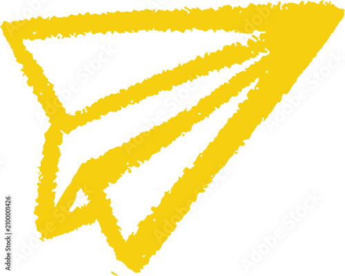 Yellow Hand Drawn Crayon Paper Airplane Isolated