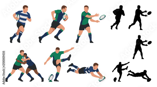Quadro su tela Professional vector collection featuring different rugby player action poses, ca