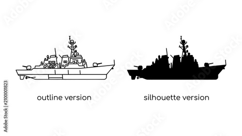 Canvastavla Warship: Outline and Silhouette Versions of a Warship
