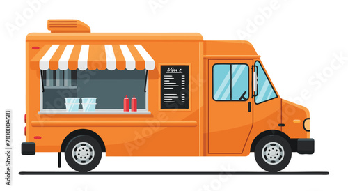 Orange food truck vector illustration design featuring a modern mobile kitchen service vehicle for street food businesses and events 23