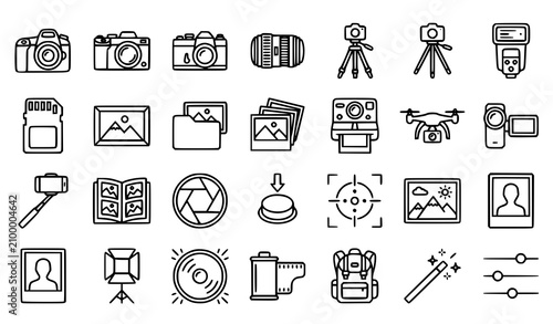 Bild auf Leinwand Photography equipment and accessories icon set vector illustration