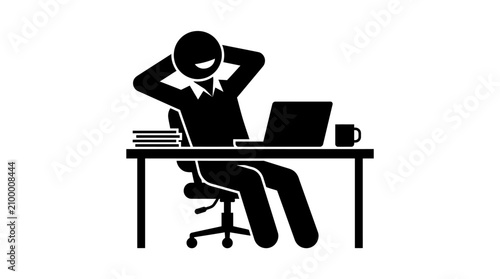 Foto Frustrated office worker at desk with laptop.
