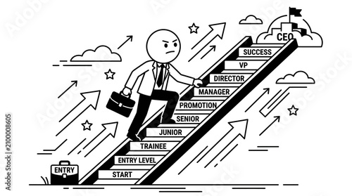 Konstfotografi Businessman climbing corporate ladder to success.