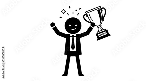 Obraz na plátně Stick figure celebrating with a trophy.
