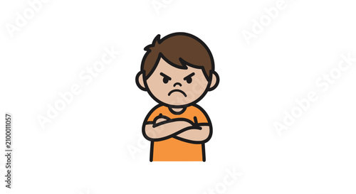 Foto Angry young boy standing with arms crossed