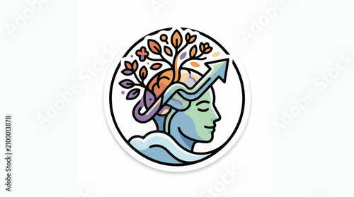 A colorful illustration of a human head with a tree growing out of it