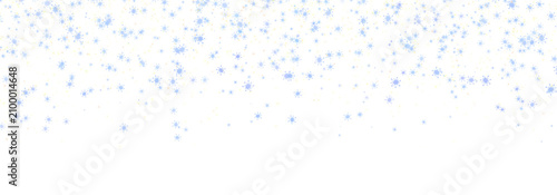 Foto Light blue falling snowflakes top border isolated on transparent background, panoramic banner