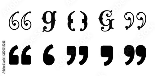 Foto Quotation marks and punctuation symbols in black and white styles with quotation