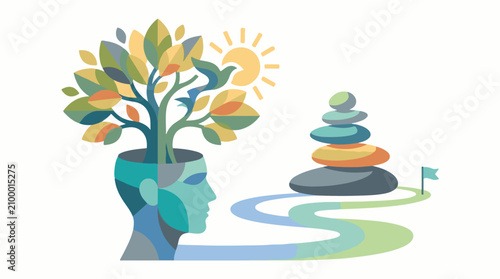 A colorful illustration of a human head with a tree growing out of it symbolizing growth and harmony (4)