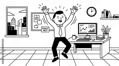 Fotografia A man celebrating success in office.