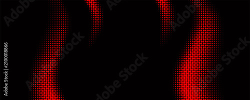 Edgy abstract tech background featuring a dark gradient wave layout in vibrant red and deep black, overlayed with a bold triangle halftone pixel matrix grid.
