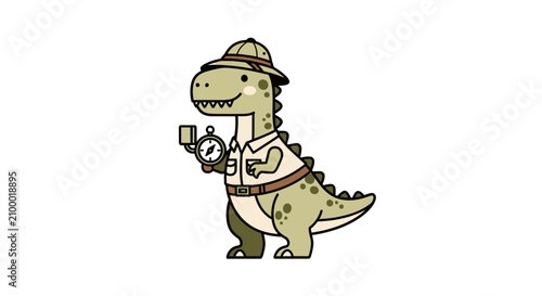 Fotografi Explorer dinosaur character holding a compass