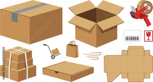 Quadro em tela Vector Illustration Set of Cardboard Packaging and Delivery Boxes