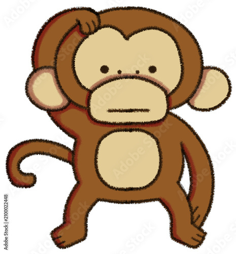 Canvas Print Brown monkey cartoon character scratching head