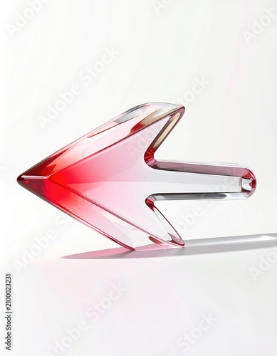 Translucent red arrow pointer, a clear glass object on white