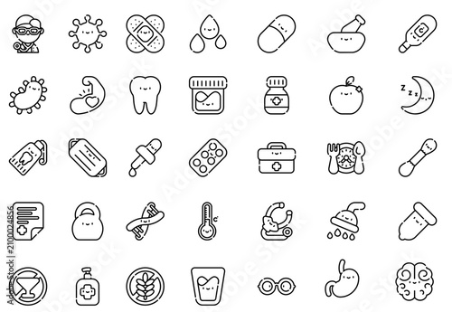 Healthcare & Medical Outline Icons Set – Cute Minimal Line Style