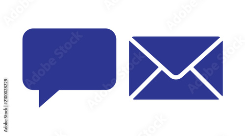 Chat bubble and email envelope communication set with envelope communication technology interface isolated notification correspondence information dialogue conversation