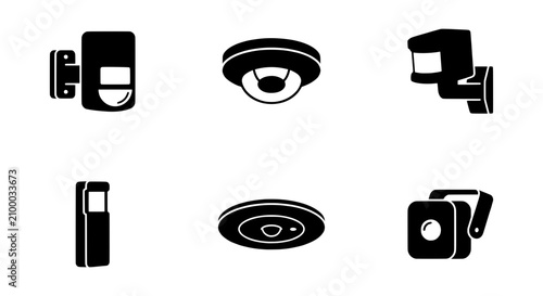 Canvastavla Security System Icons: Motion Detector, Camera, Smoke Alarm Vector Set