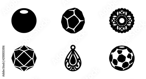 Schilderij op canvas Geometric Bead Charms, Jewelry Components, Crafting Elements, Black and White Ve