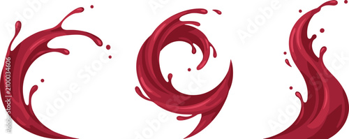 Red wine or berry juice splashes set with beverage abstract illustration isolated background splatter splashing