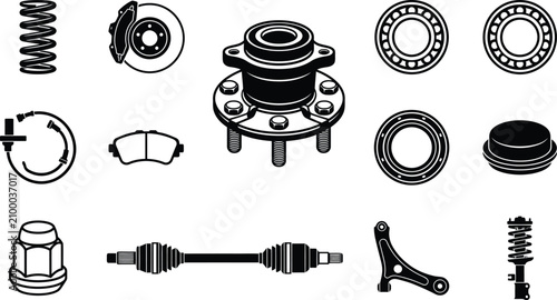Car wheel bearing and suspension parts.