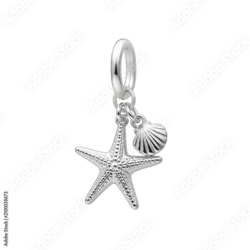 Silver Starfish and Seashell Charm Pendant