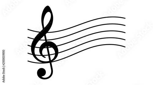 Musical treble clef on wavy staff lines, black G-clef vector illustration, elegant music notation symbol for classical concert branding isolated on White Background flat vector eps silhouette