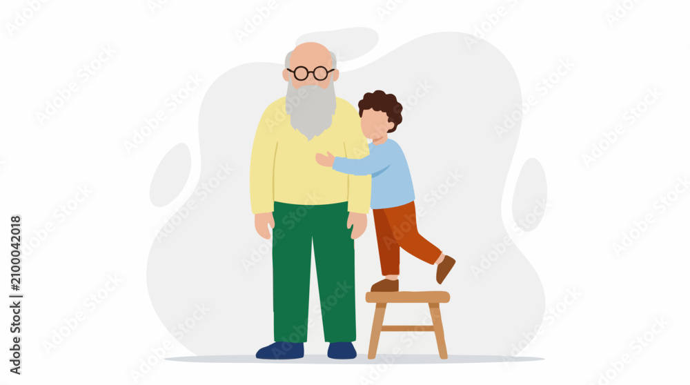 Fototapeta premium Loving embrace between an elderly grandfather and young grandson illustration