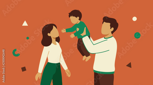 Obraz na płótnie Parents playing with child, family bonding moments in flat illustration