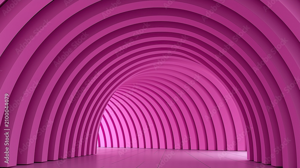 Obraz premium Abstract modern architectural 3d tunnel with repeating curved pink arches leading forward creating perspective depth ideal for contemporary design projects