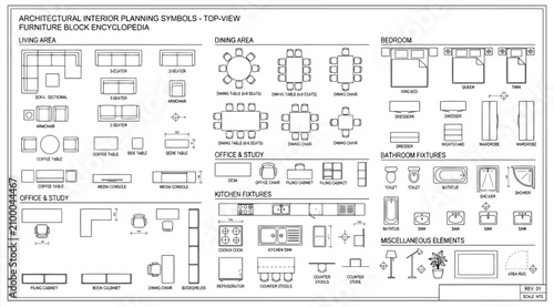 Bild auf Leinwand Architectural interior planning symbols and furniture floor plan encyclopedia
