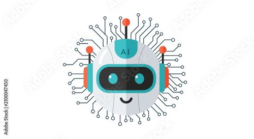 Quadro su tela Artificial intelligence robot head with circuit board nodes