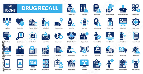 Drug Recall Fill Icon Set. Drug, Recall, Medicine, Pharmaceutical, Pharmacy, Safety, Alert