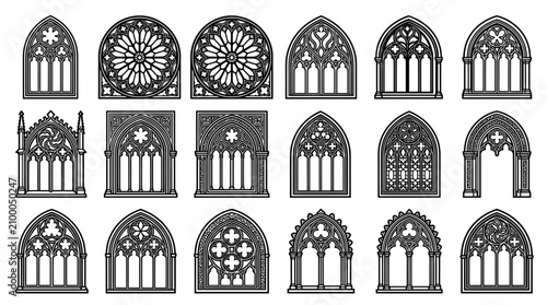 Tableau sur toile Gothic Window Designs Collection - Architectural Ornate Vector Illustrations